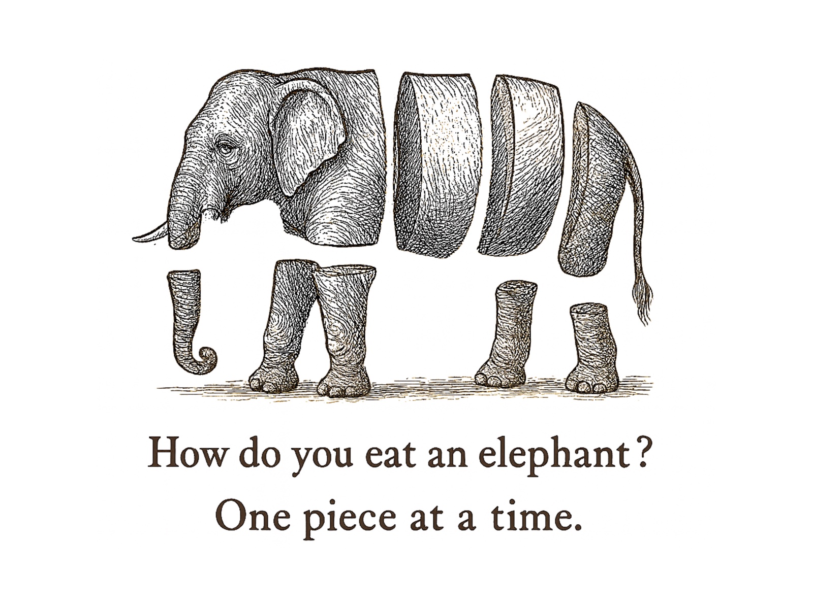 How do you eat an elephant? One piece at a time.